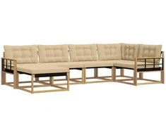Lauko sofos komplektas su pagalve 6 pcs Balta ir kreminė