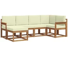 Lauko sofos komplektas su pagalve 6 pcs Natūralus ir grietinėlė