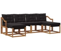 Lauko sofos komplektas su pagalve 6 pcs Natūrali ir juoda