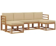Lauko sofos komplektas su pagalve 6 pcs Natūralus ir bežinis