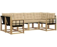 Lauko sofos komplektas su pagalve 6 pcs Balta ir kreminė
