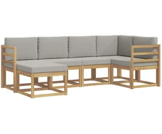 Lauko sofos komplektas su pagalve 6 pcs Balta ir šviesiai pilka
