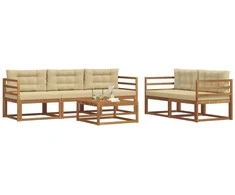 Lauko sofos komplektas su pagalve 6 pcs Natūralus ir bežinis