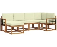 Lauko sofos komplektas su pagalve 6 pcs Natūralus ir grietinėlė