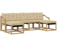 Lauko sofos komplektas su pagalve 6 pcs Balta ir kreminė