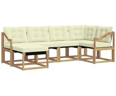Lauko sofos komplektas su pagalve 6 pcs Balta ir kreminė