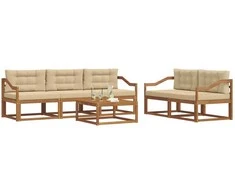 Lauko sofos komplektas su pagalve 6 pcs Natūralus ir bežinis