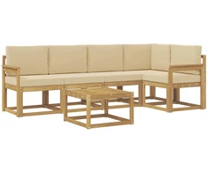 Lauko sofos komplektas su pagalve 6 pcs Balta ir kreminė