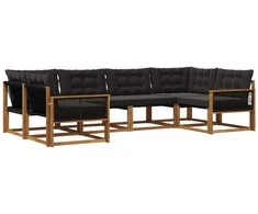 Lauko sofos komplektas su pagalve 6 pcs Natūrali ir juoda