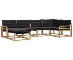 Lauko sofos komplektas su pagalve 6 pcs Balta ir juoda