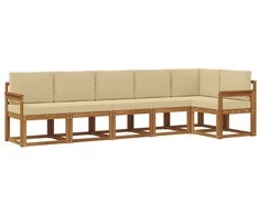 Lauko sofos komplektas su pagalve 6 pcs Natūralus ir bežinis