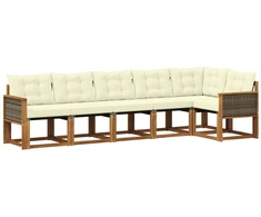 Lauko sofos komplektas su pagalve 6 pcs Natūralus ir grietinėlė