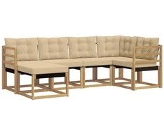 Lauko sofos komplektas su pagalve 6 pcs Balta ir kreminė