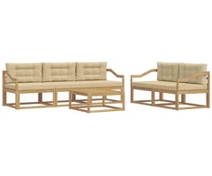 Lauko sofos komplektas su pagalve 6 pcs Balta ir kreminė