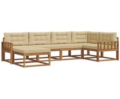 Lauko sofos komplektas su pagalve 6 pcs Natūralus ir bežinis