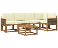 Lauko sofos komplektas su pagalve 6 pcs Natūralus ir grietinėlė