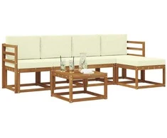 Lauko sofos komplektas su pagalve 6 pcs Natūralus ir grietinėlė
