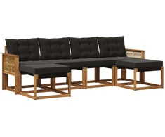 Lauko sofos komplektas su pagalve 6 pcs Natūrali ir juoda