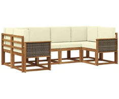Lauko sofos komplektas su pagalve 6 pcs Natūralus ir grietinėlė