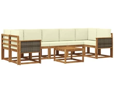 Lauko sofos komplektas su pagalve 6 pcs Natūralus ir grietinėlė