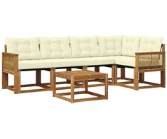 Lauko sofos komplektas su pagalve 6 pcs Natūralus ir grietinėlė