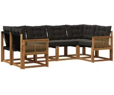 Lauko sofos komplektas 6 pcs Natūrali ir juoda