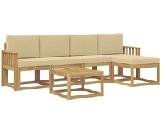 Lauko sofos komplektas su pagalve 6 pcs Balta ir kreminė