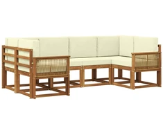 Lauko sofos komplektas su pagalve 6 pcs Natūralus ir grietinėlė