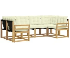 Lauko sofos komplektas su pagalve 6 pcs Balta ir kreminė