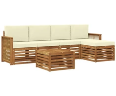 Lauko sofos komplektas su pagalve 6 pcs Natūralus ir grietinėlė