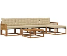 Lauko sofos komplektas su pagalve 6 pcs Natūralus ir bežinis