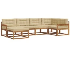 Lauko sofos komplektas su pagalve 6 pcs Natūralus ir bežinis