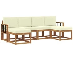 Lauko sofos komplektas su pagalve 6 pcs Natūralus ir grietinėlė