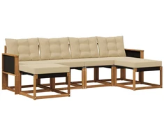 Lauko sofos komplektas su pagalve 6 pcs Natūralus ir bežinis