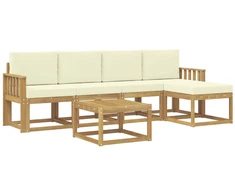 Lauko sofos komplektas su pagalve 6 pcs Balta ir kreminė