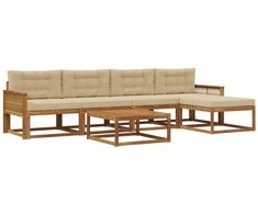 Lauko sofos komplektas su pagalve 6 pcs Natūralus ir bežinis
