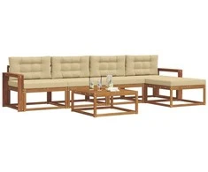 Lauko sofos komplektas su pagalve 6 pcs Natūralus ir bežinis