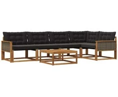 Lauko sofos komplektas su pagalve 6 pcs Natūrali ir juoda