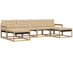 Lauko sofos komplektas su pagalve 6 pcs Balta ir kreminė