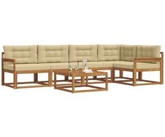 Lauko sofos komplektas su pagalve 6 pcs Natūralus ir bežinis