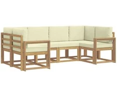 Lauko sofos komplektas su pagalve 6 pcs Balta ir kreminė