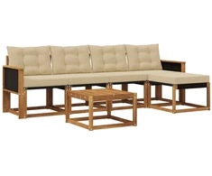 Lauko sofos komplektas su pagalve 6 pcs Natūralus ir bežinis