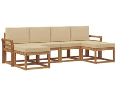 Lauko sofos komplektas su pagalve 6 pcs Natūralus ir bežinis