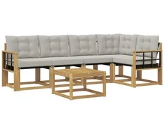 Lauko sofos komplektas su pagalve 6 pcs Balta ir šviesiai pilka
