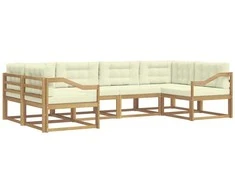 Lauko sofos komplektas su pagalve 6 pcs Balta ir kreminė