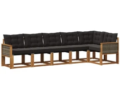 Lauko sofos komplektas su pagalve 6 pcs Natūrali ir juoda
