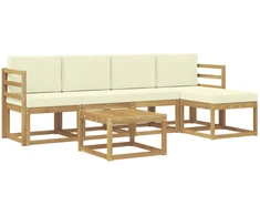 Lauko sofos komplektas su pagalve 6 pcs Balta ir kreminė