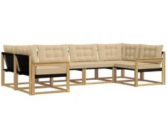 Lauko sofos komplektas su pagalve 6 pcs Balta ir kreminė