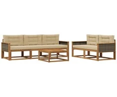 Lauko sofos komplektas su pagalve 6 pcs Natūralus ir bežinis