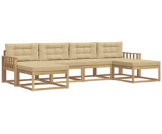Lauko sofos komplektas su pagalve 6 pcs Balta ir kreminė
